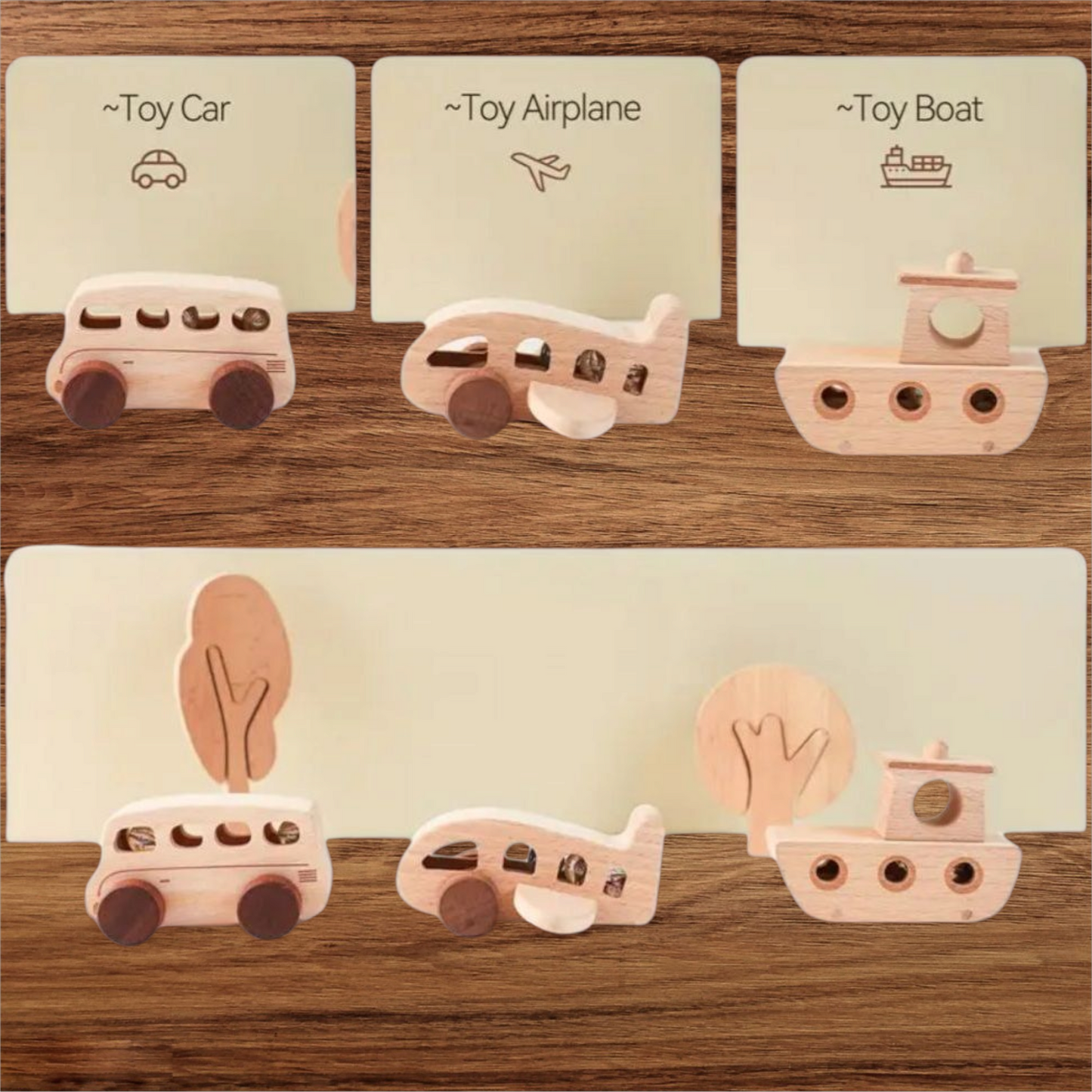 3-Piece Wooden Vehicle Toy Set – Car, Boat & Airplane