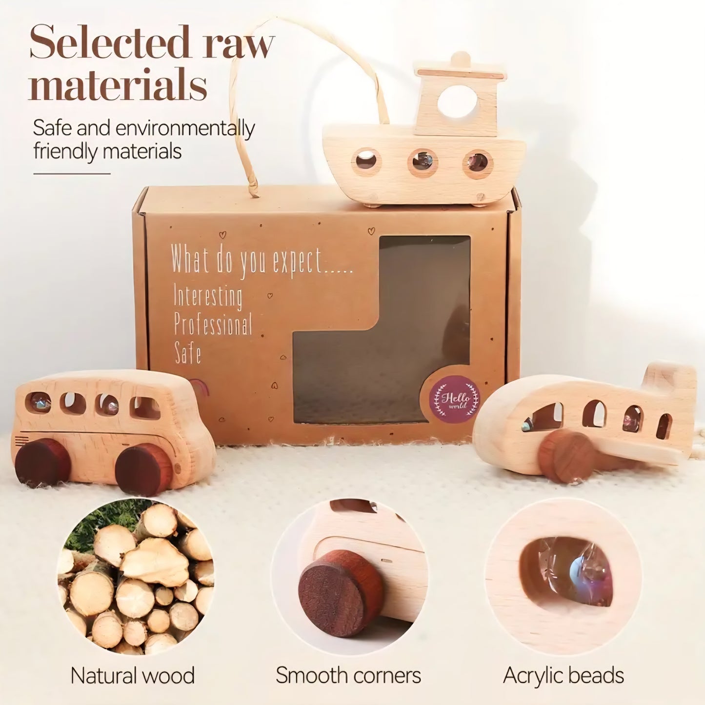 3-Piece Wooden Vehicle Toy Set – Car, Boat & Airplane