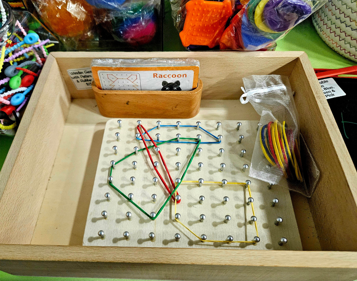 Wooden Geoboard with Rubber Bands
