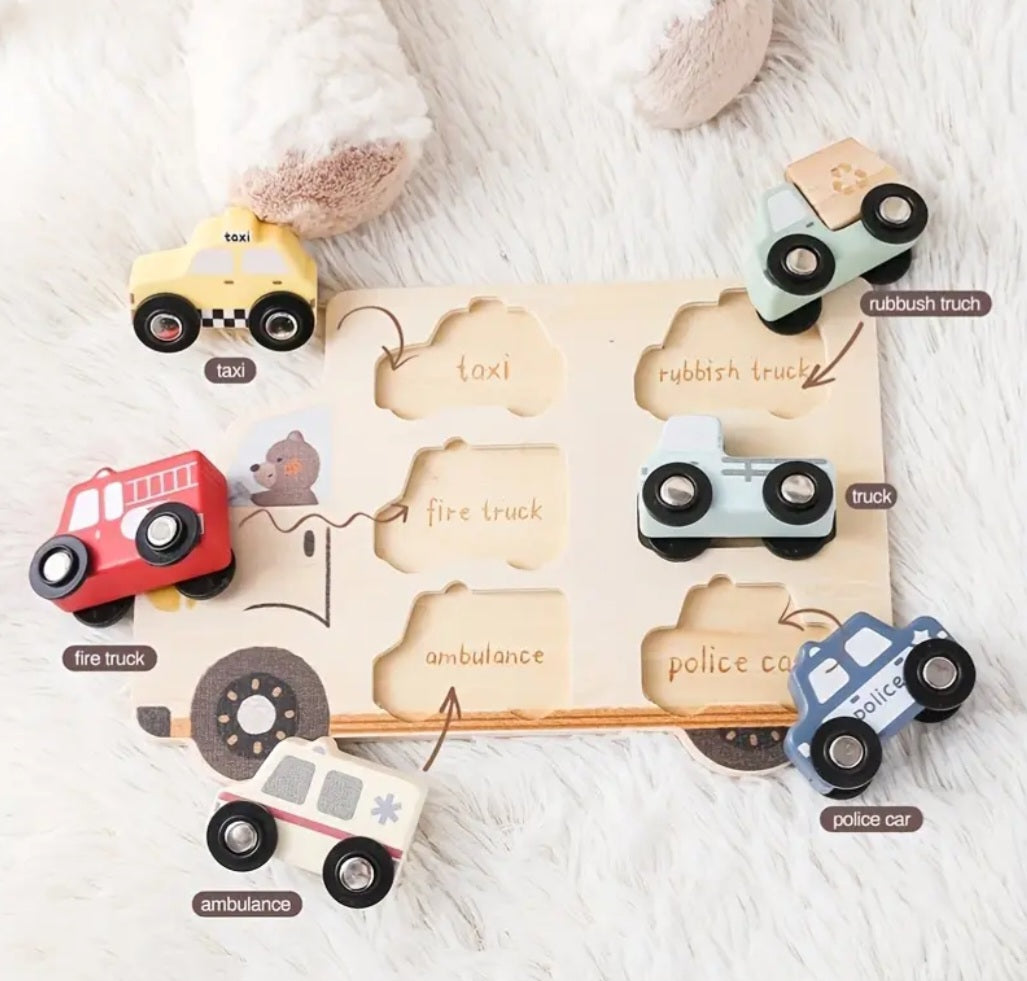 Wooden City Cars & Trucks – 6-Piece Vehicle Set for Toddlers