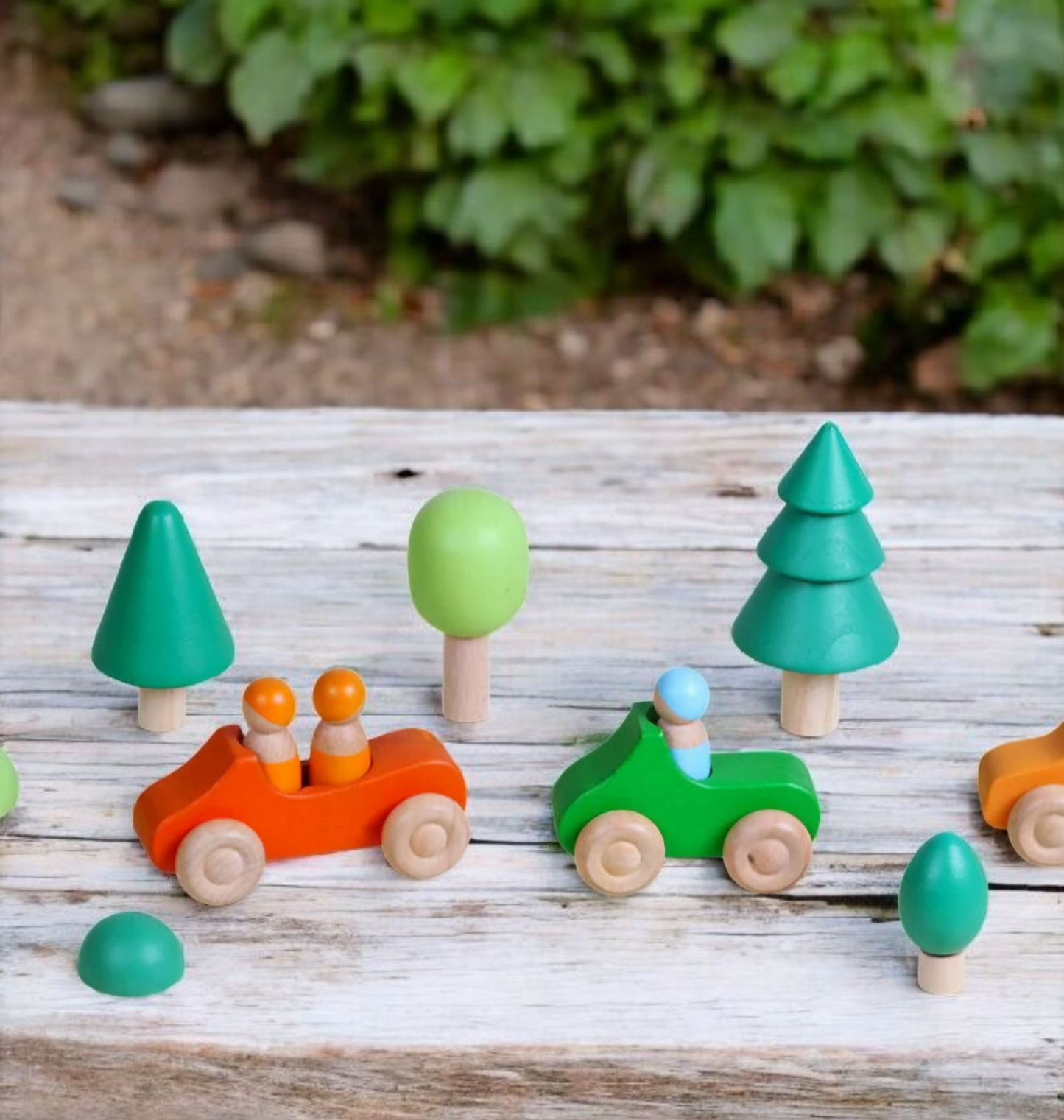 Wooden Peg Doll Cars β 10-Piece Nature Play Set