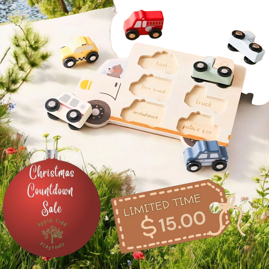 Christmas Countdown Sale Price! Wooden City Cars & Trucks – 6-Piece Vehicle Set for Toddlers