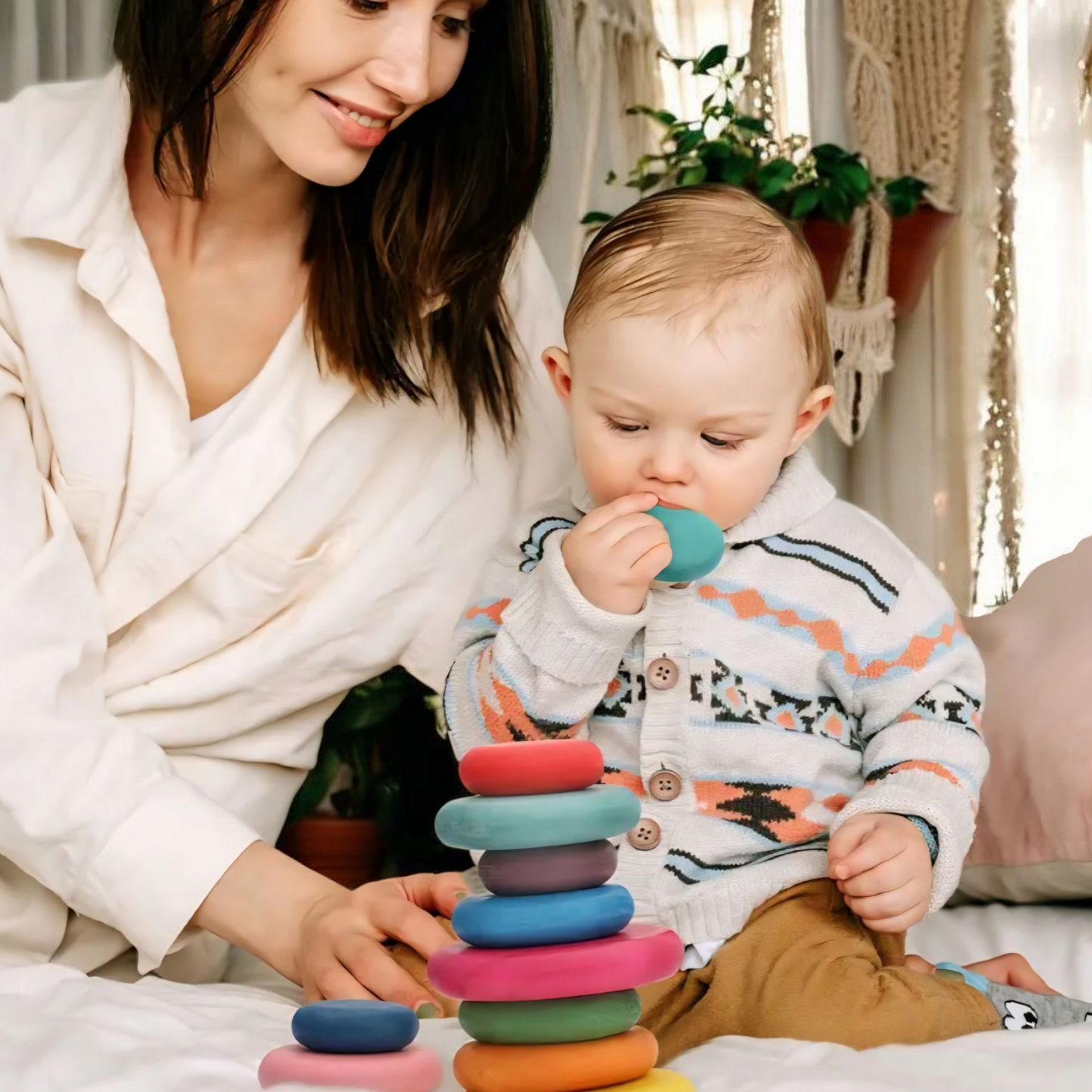 16-Piece Extra-Large Wooden Stacking Rocks