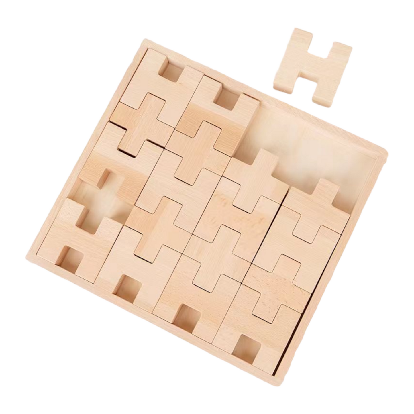**Pre-order (Ships in 2-3 Weeks)**20 Pcs Wooden H and + Shape Blocks Set with Storage Tray