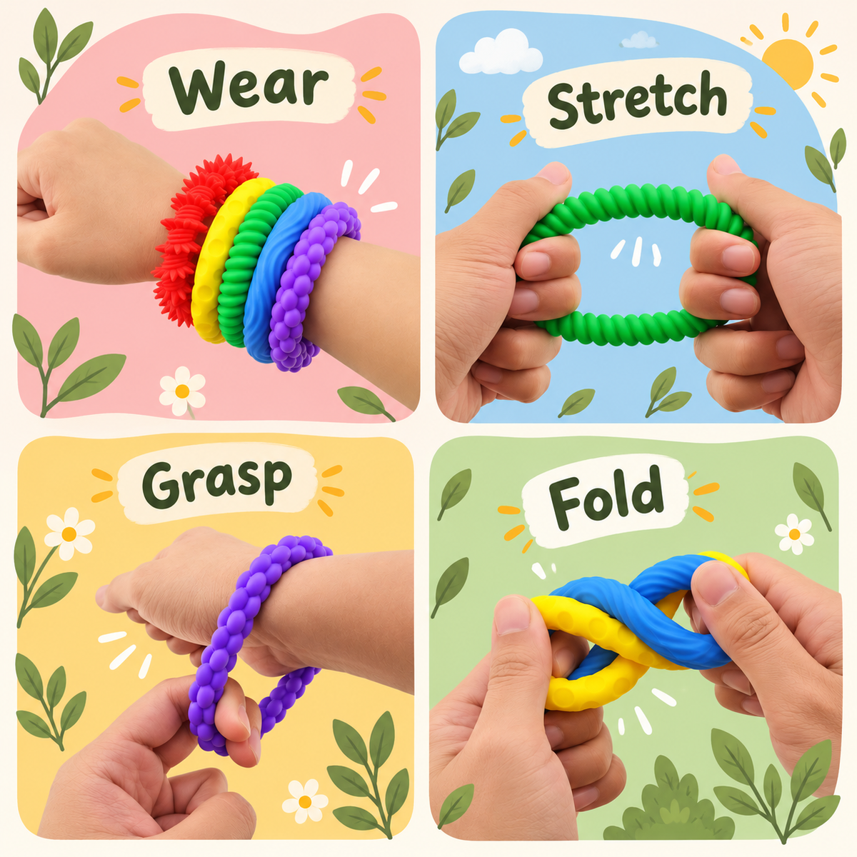 Textured Stretchy Sensory Bracelets – Set of 5