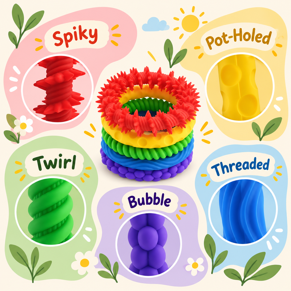 Textured Stretchy Sensory Bracelets – Set of 5