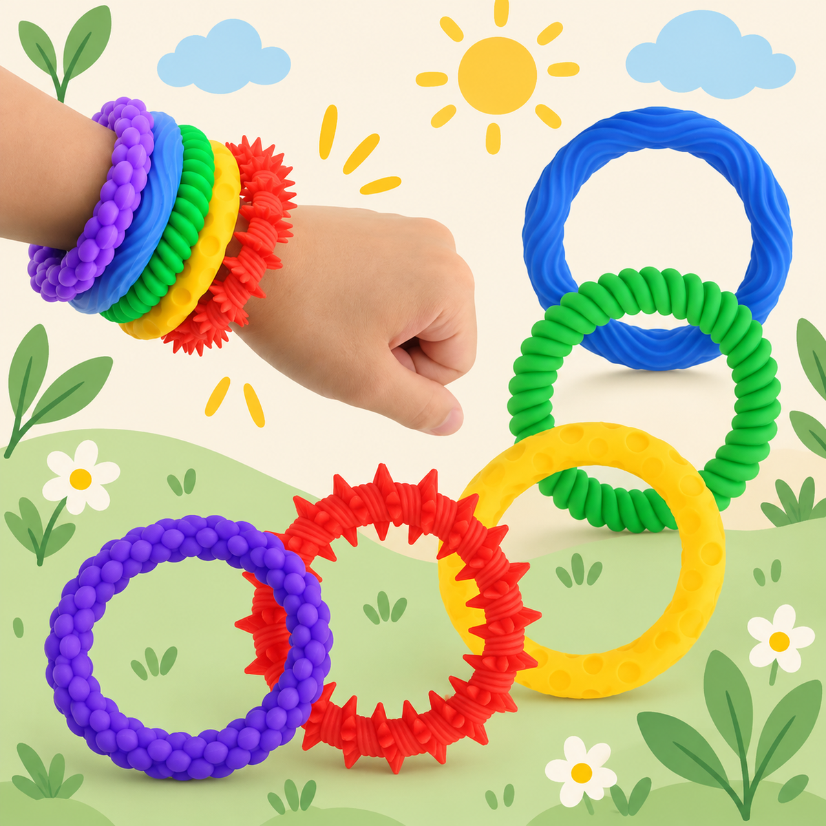 Textured Stretchy Sensory Bracelets – Set of 5