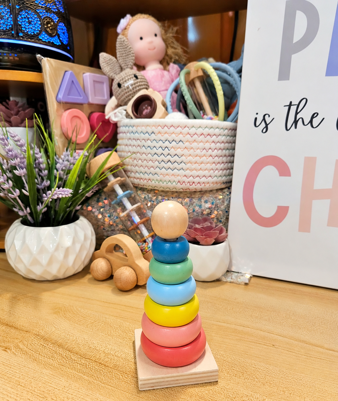 Primary or Pastel Wooden Rainbow Stacker – Classic Educational Toy for Ages 2+
