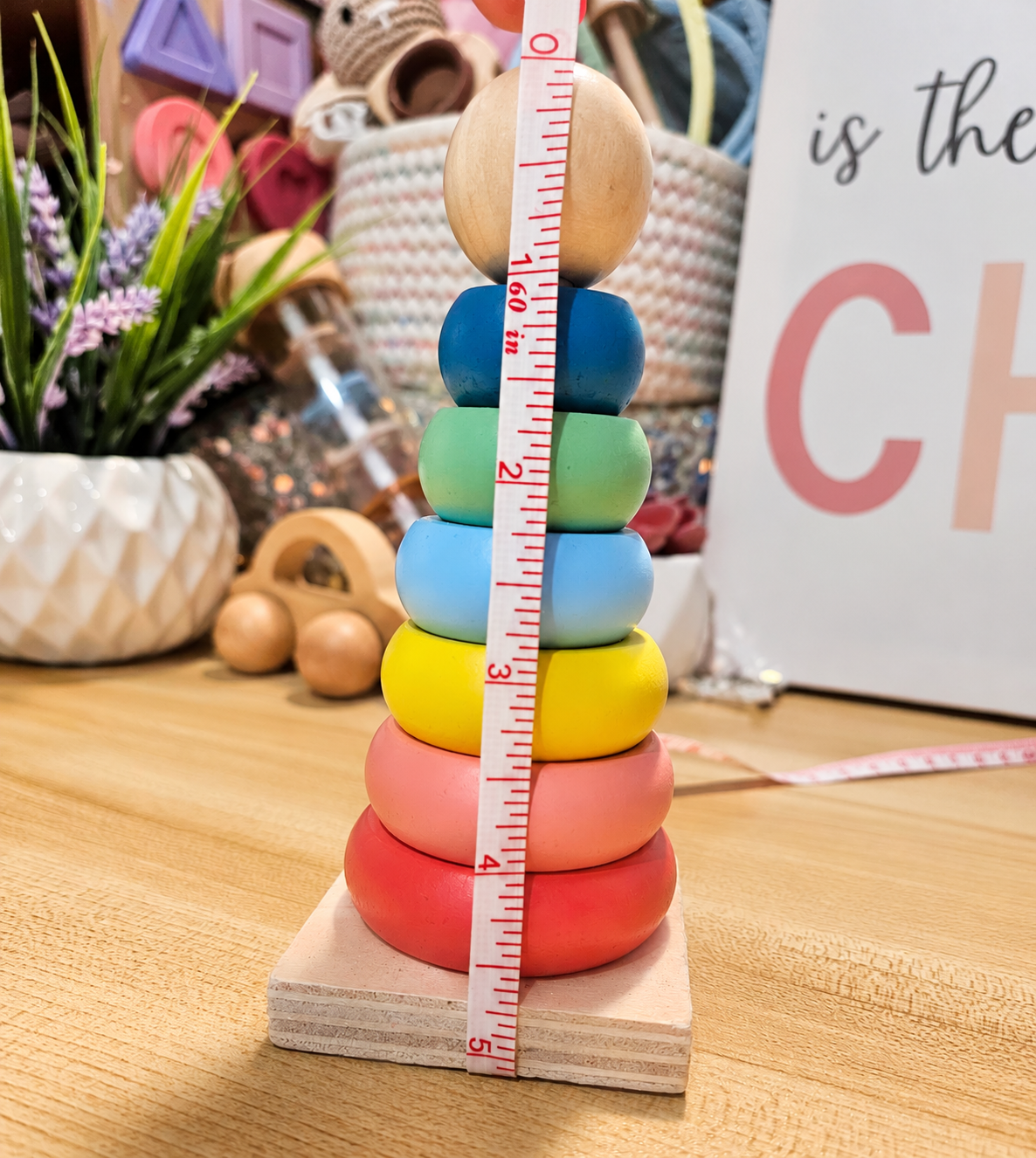 Primary or Pastel Wooden Rainbow Stacker – Classic Educational Toy for Ages 2+