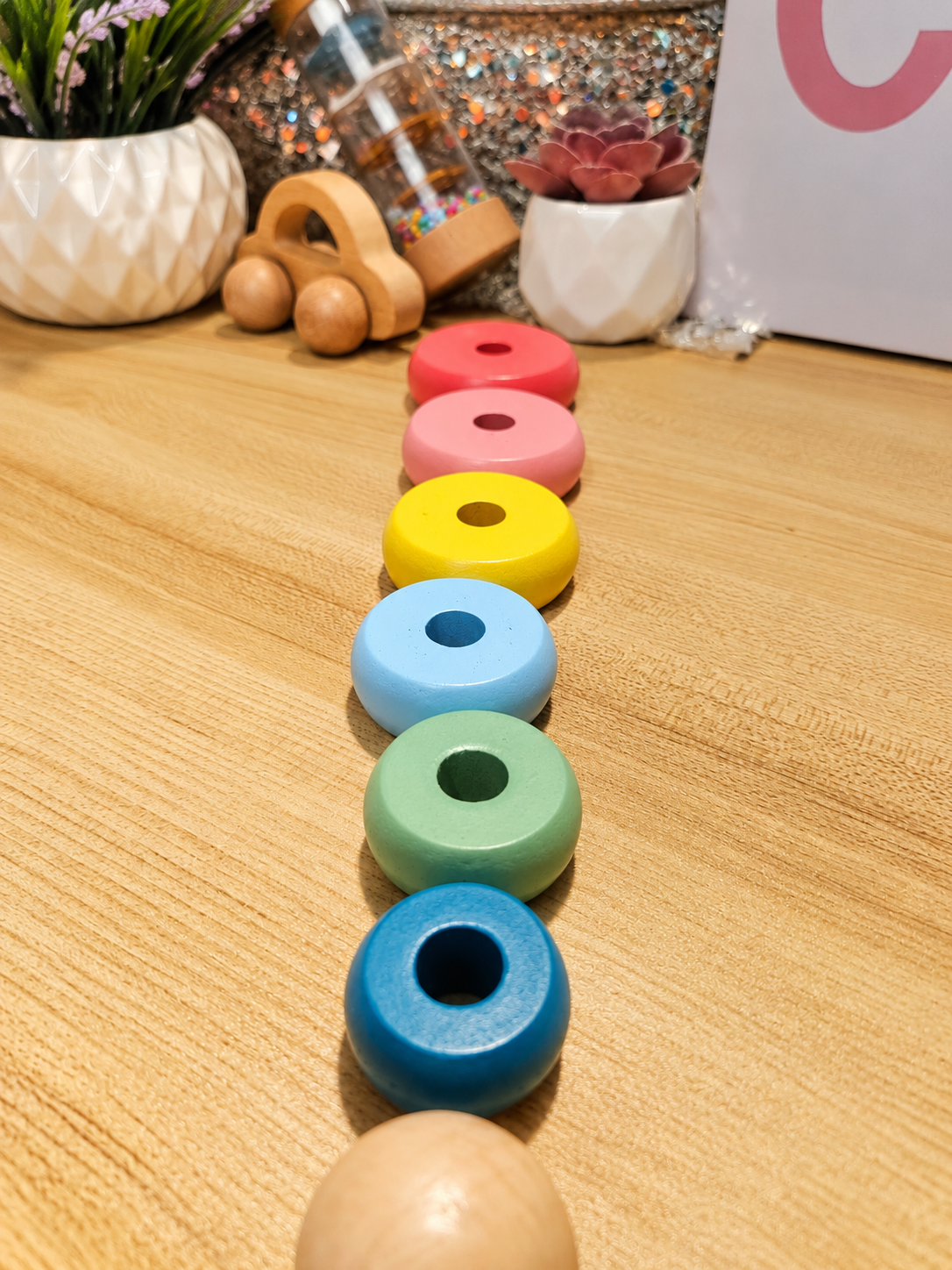Primary or Pastel Wooden Rainbow Stacker – Classic Educational Toy for Ages 2+