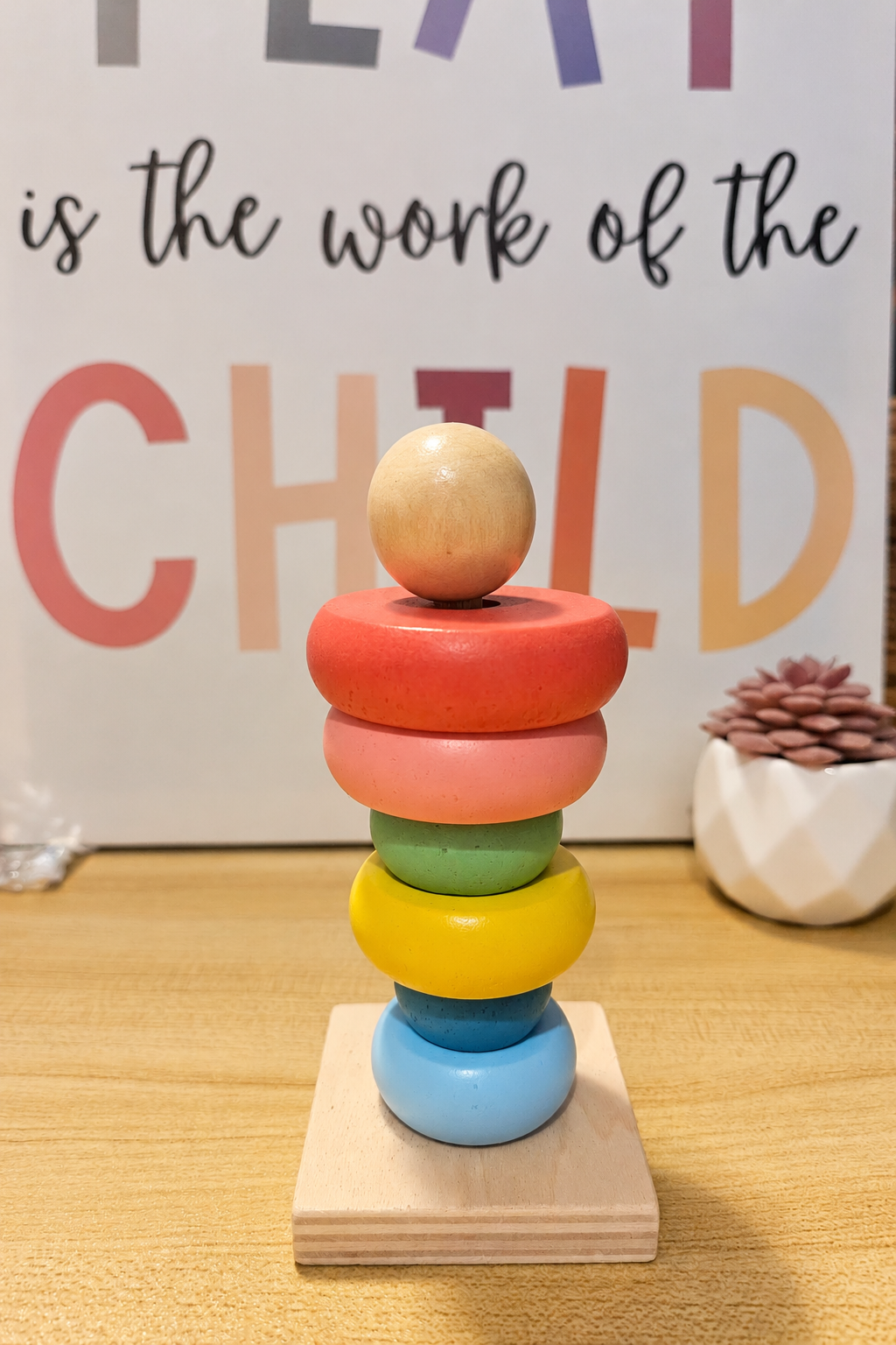 Primary or Pastel Wooden Rainbow Stacker – Classic Educational Toy for Ages 2+