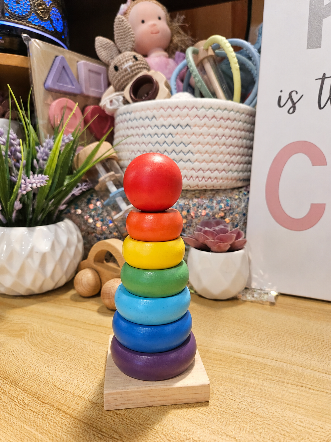 Primary or Pastel Wooden Rainbow Stacker – Classic Educational Toy for Ages 2+
