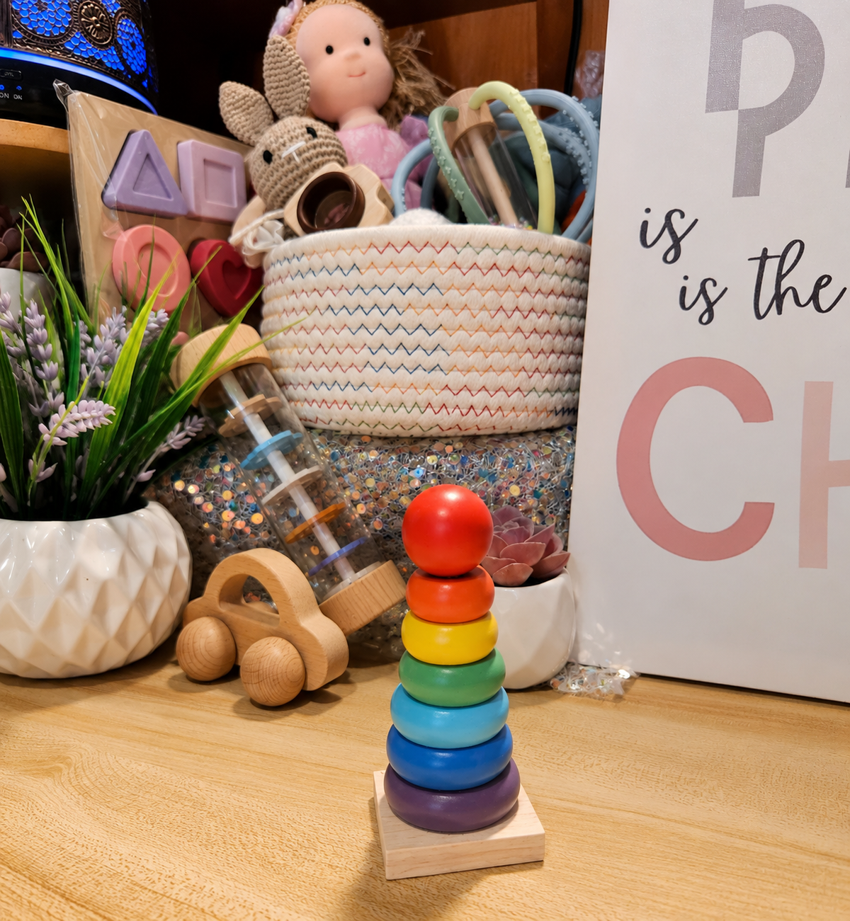 Primary or Pastel Wooden Rainbow Stacker – Classic Educational Toy for Ages 2+