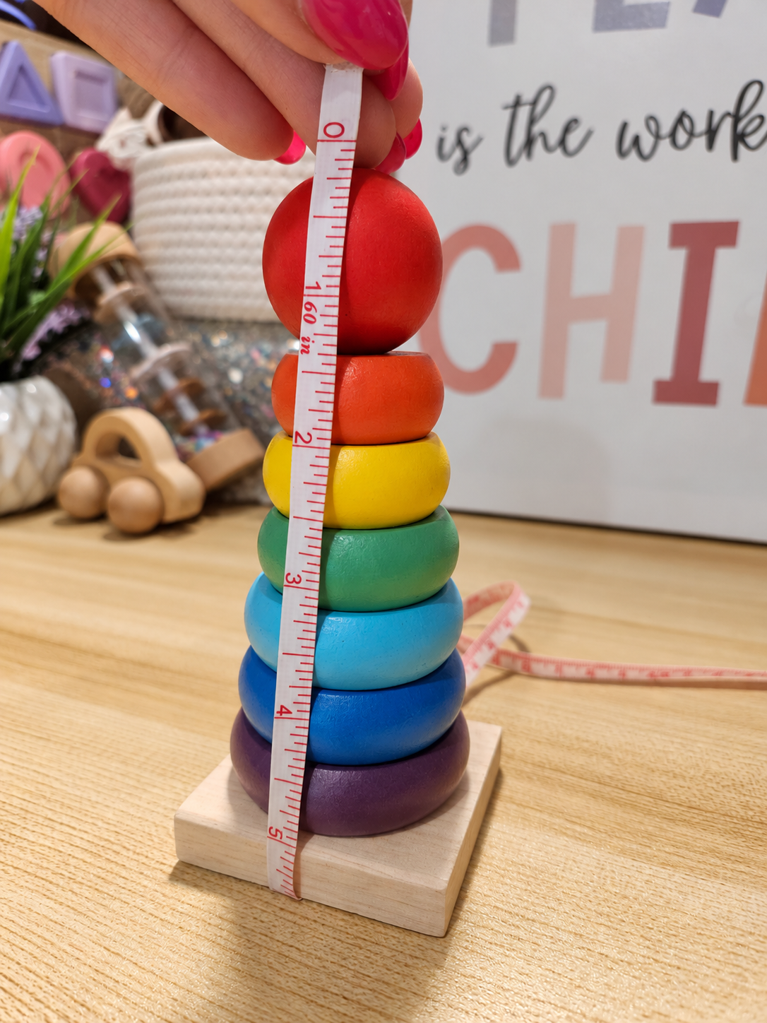 Primary or Pastel Wooden Rainbow Stacker – Classic Educational Toy for Ages 2+