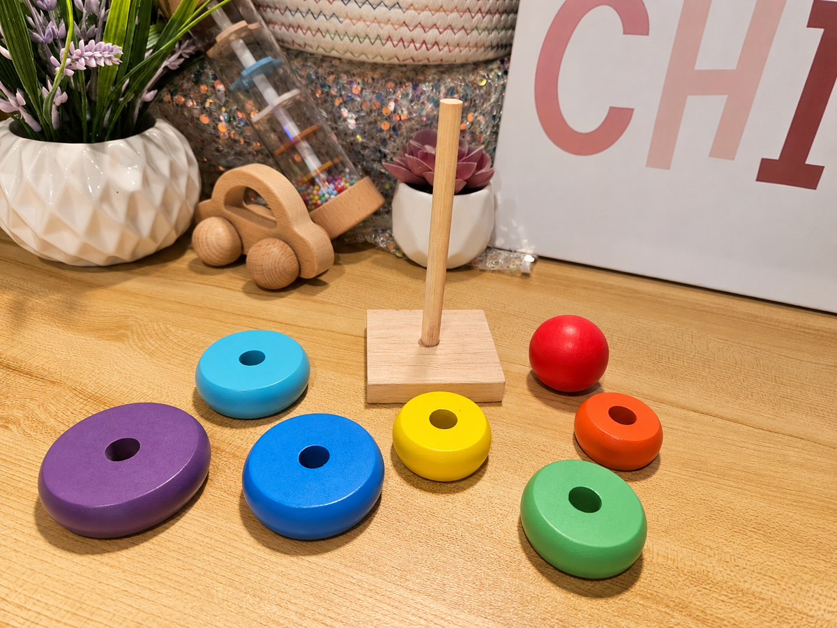 Primary or Pastel Wooden Rainbow Stacker – Classic Educational Toy for Ages 2+