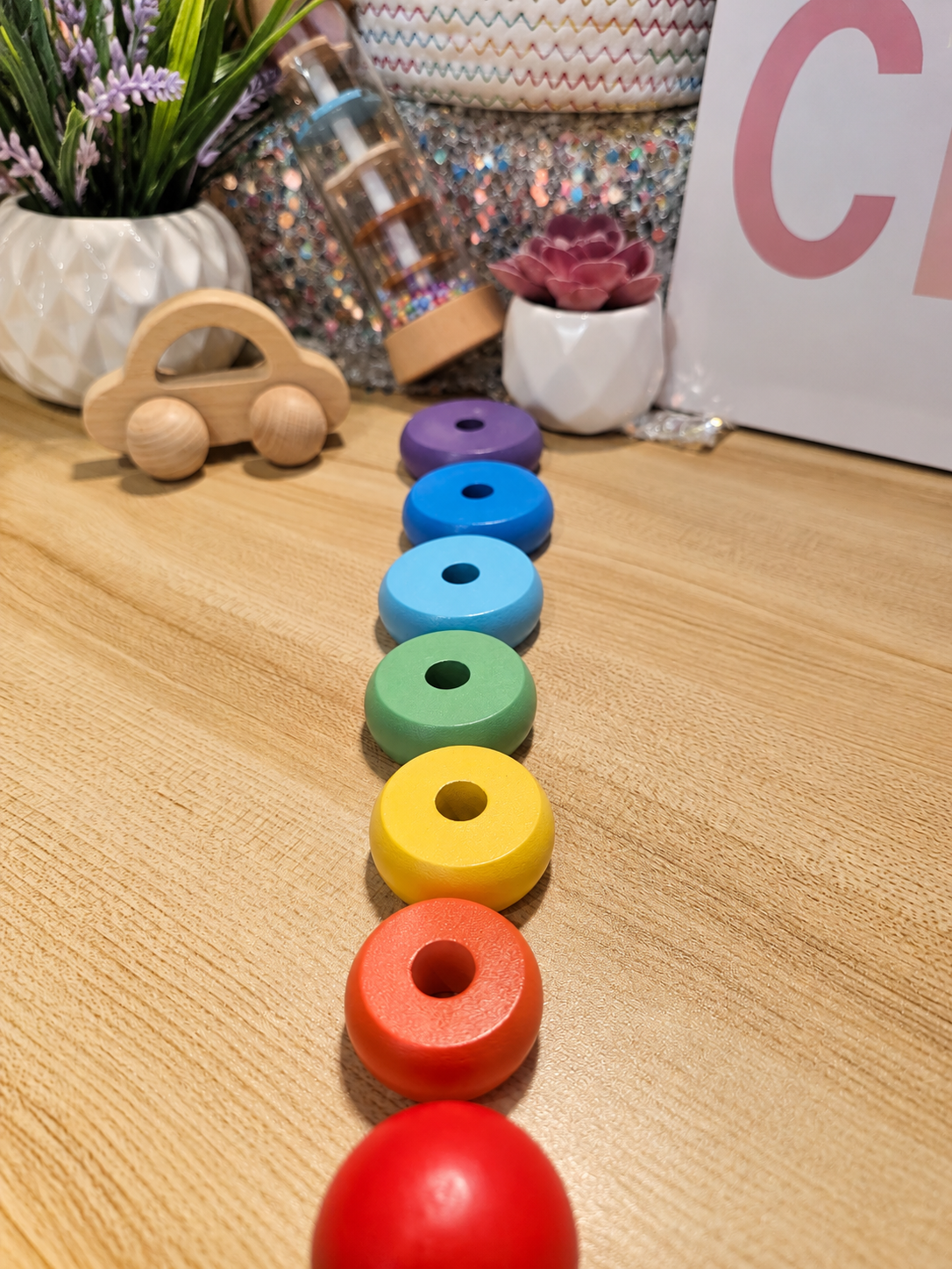 Primary or Pastel Wooden Rainbow Stacker – Classic Educational Toy for Ages 2+