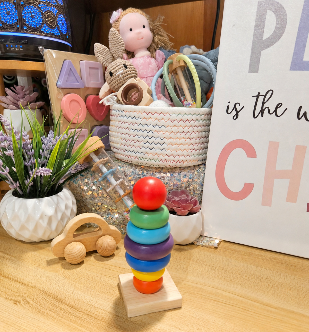 Primary or Pastel Wooden Rainbow Stacker – Classic Educational Toy for Ages 2+