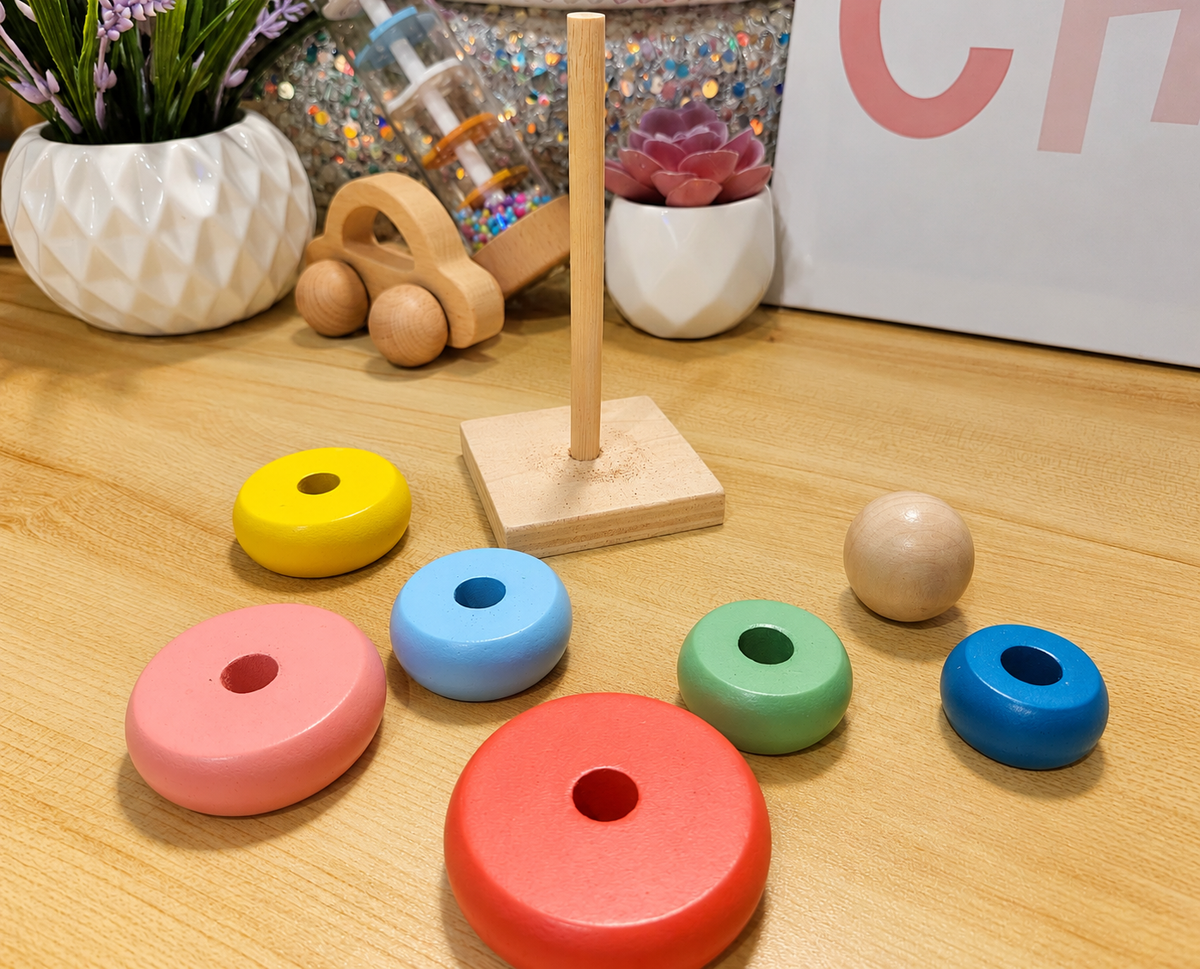 Primary or Pastel Wooden Rainbow Stacker – Classic Educational Toy for Ages 2+