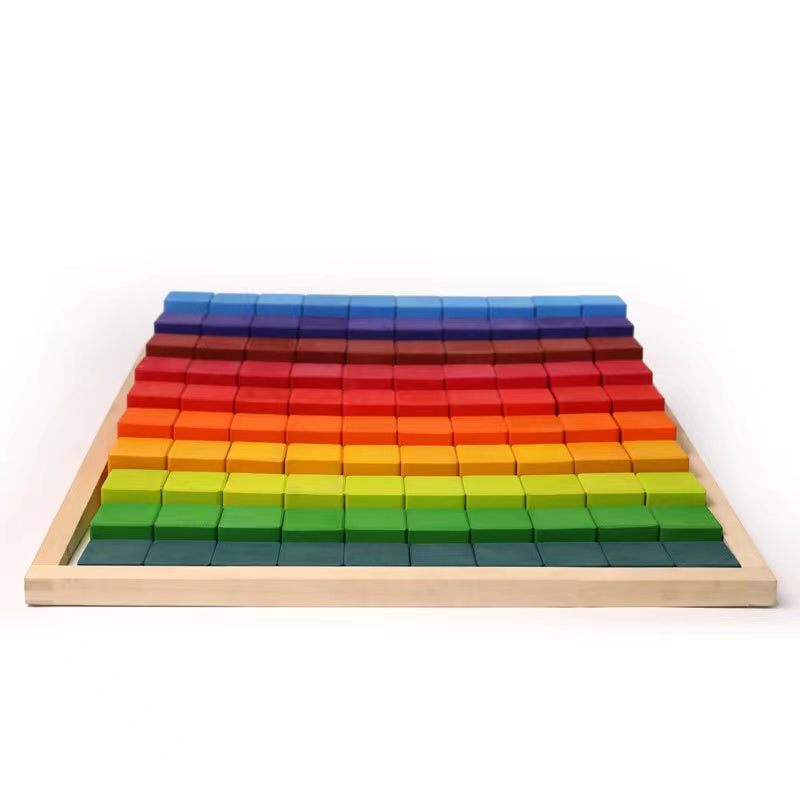 100 Pcs STAINED Large Stepped Counting Wooden Stacking Building Blocks