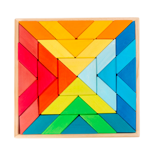 36 Pcs STAINED Large Rainbow Square Indian Puzzle Blocks with Storage Tray