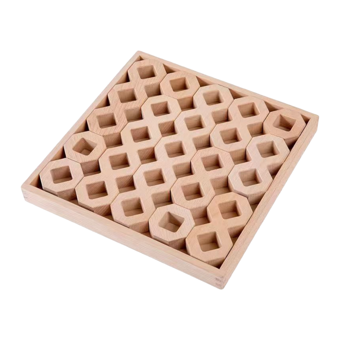12 Pcs Wooden Windows Building Block Set with Storage Tray