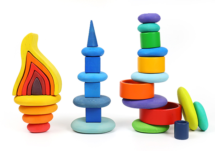 16 Pcs STAINED Wooden Stacking Pebbles Wooden Stacking Stones