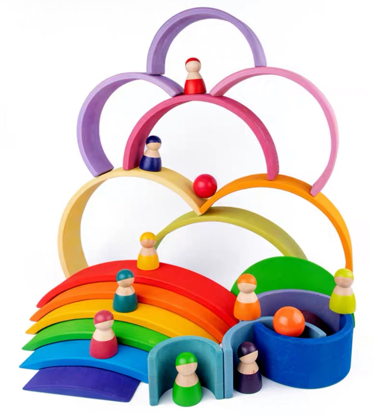 12 Pcs Large Wooden Rainbow Stacking Blocks in Pastel/Macaron Colors