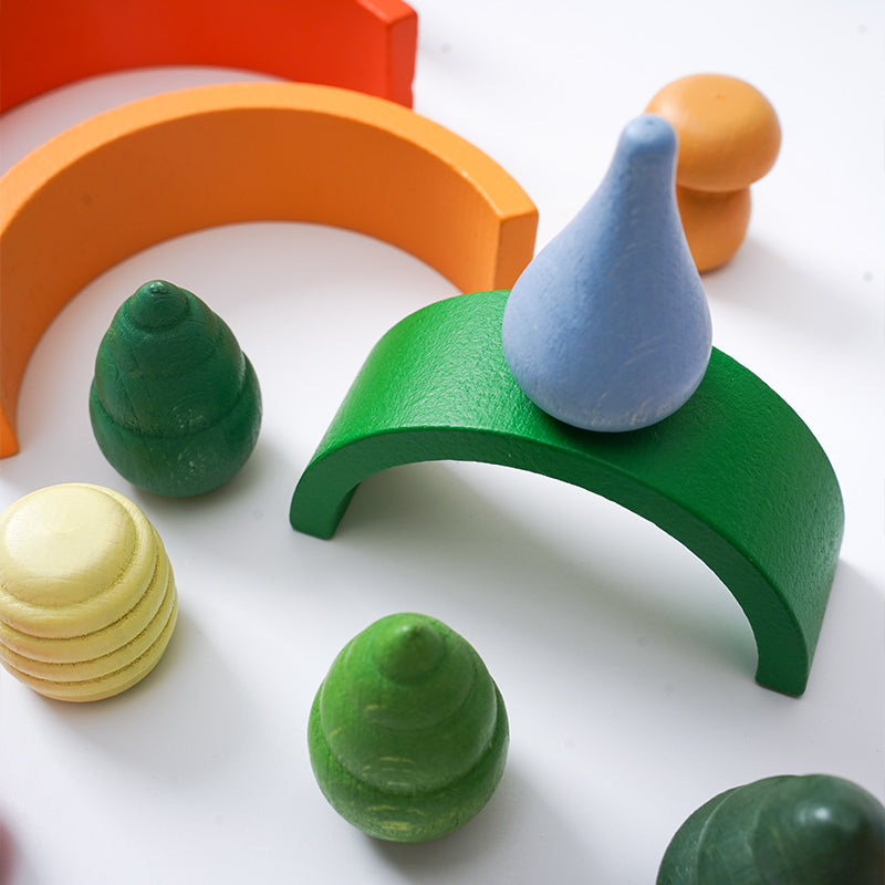 NEW 252 Pcs Mandala Loose Parts with Mini Rainbow and Mini Natural Wooden Building Blocks Play Set