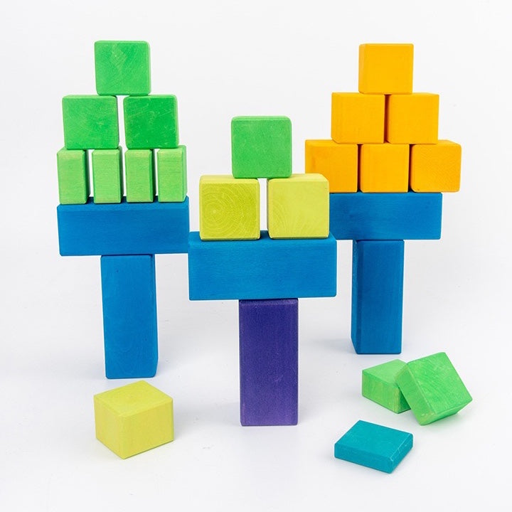 100 Pcs STAINED Large Stepped Counting Wooden Stacking Building Blocks