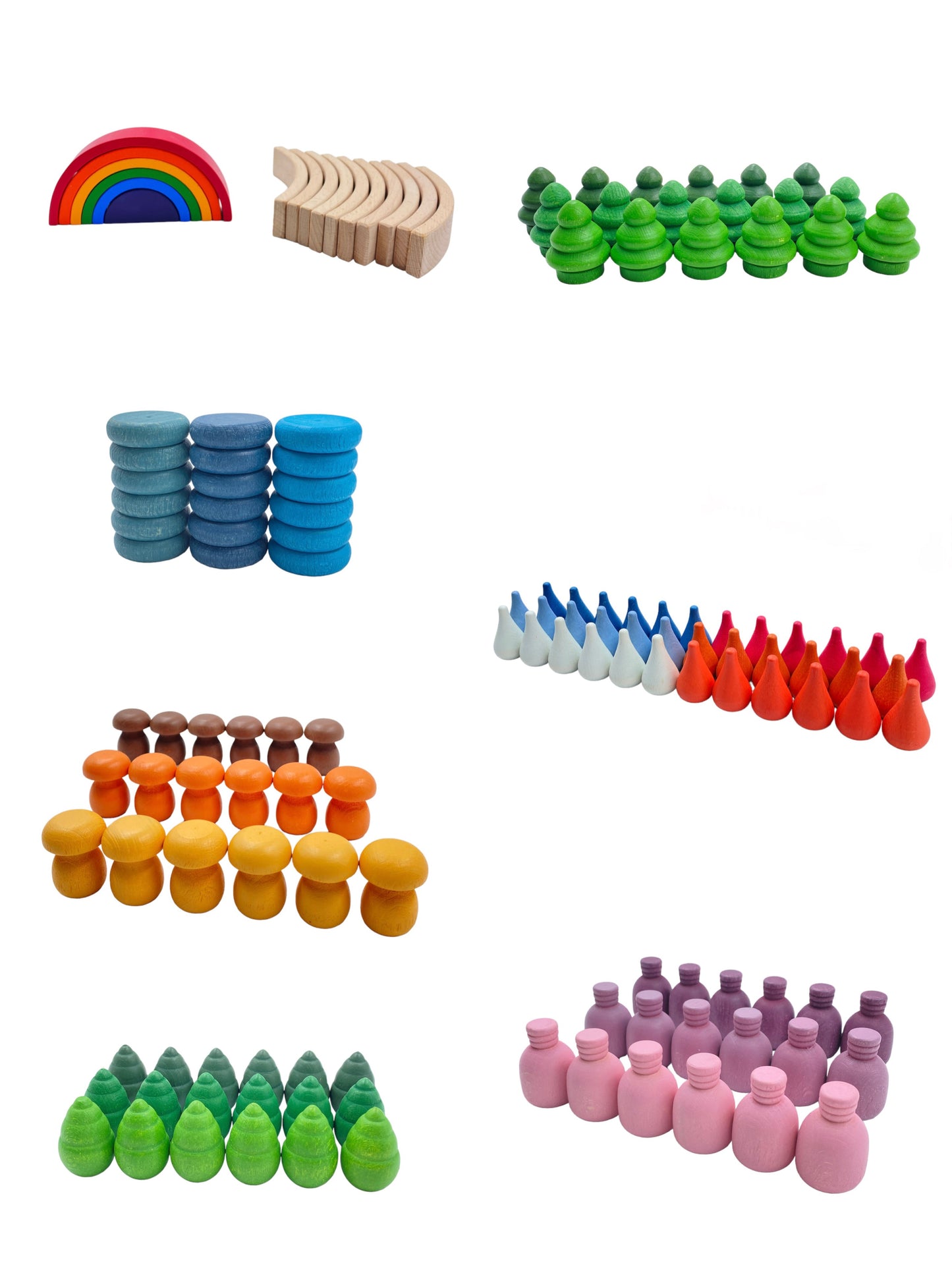 NEW 252 Pcs Mandala Loose Parts with Mini Rainbow and Mini Natural Wooden Building Blocks Play Set