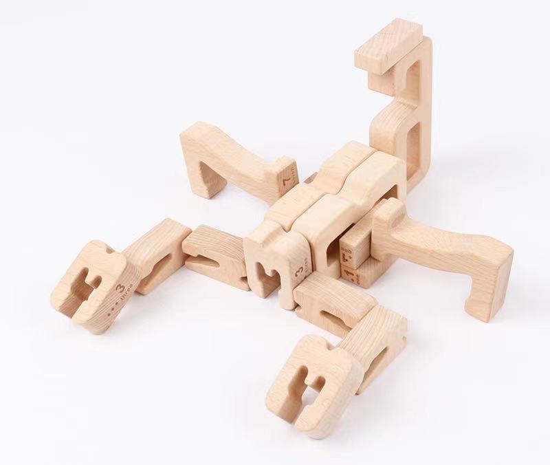 32 Pcs Wooden Math Number Building Blocks Set with Tray