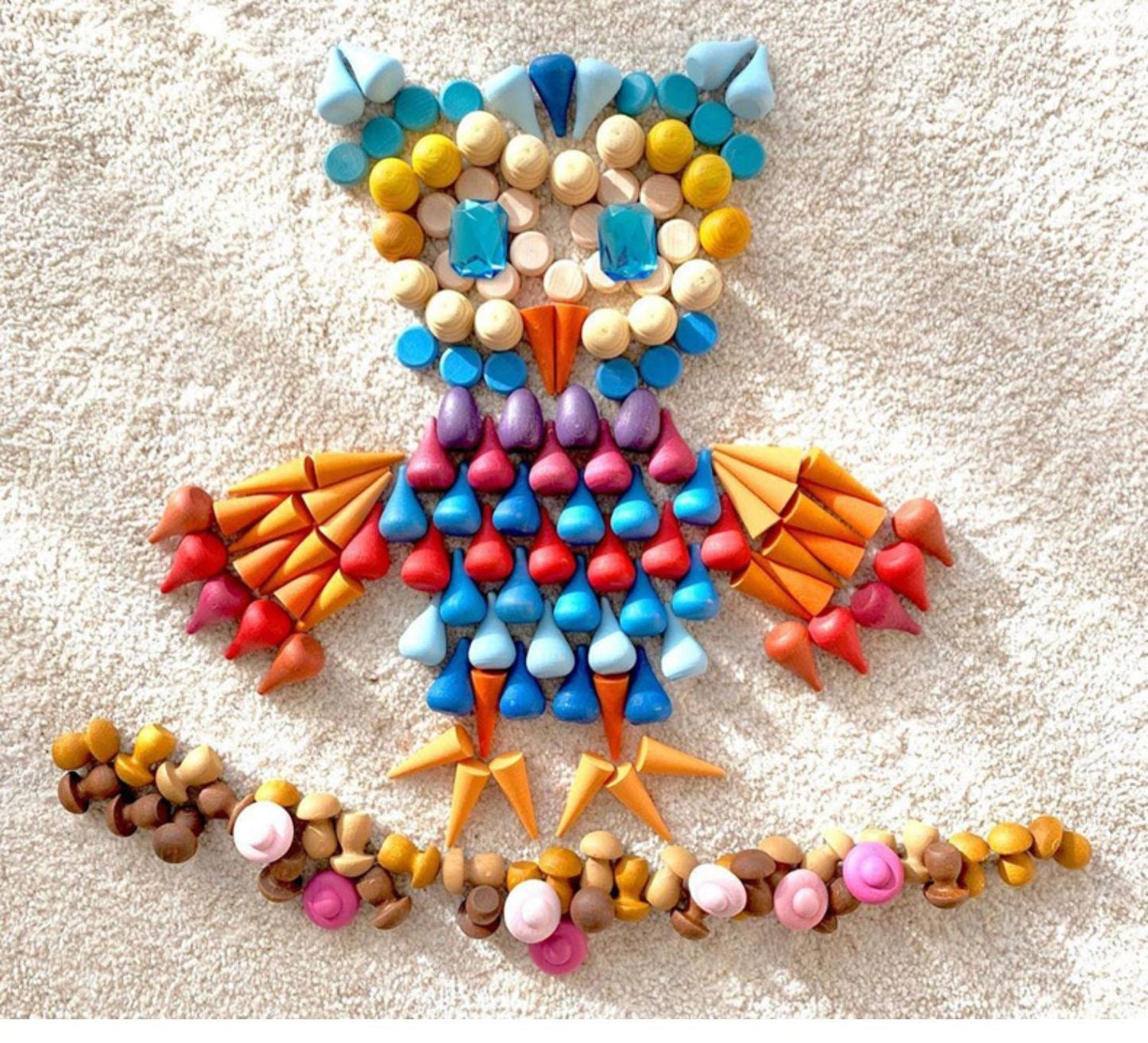 324 Pcs Mandala Loose Parts with Wooden Tray  Open-ended Play Set