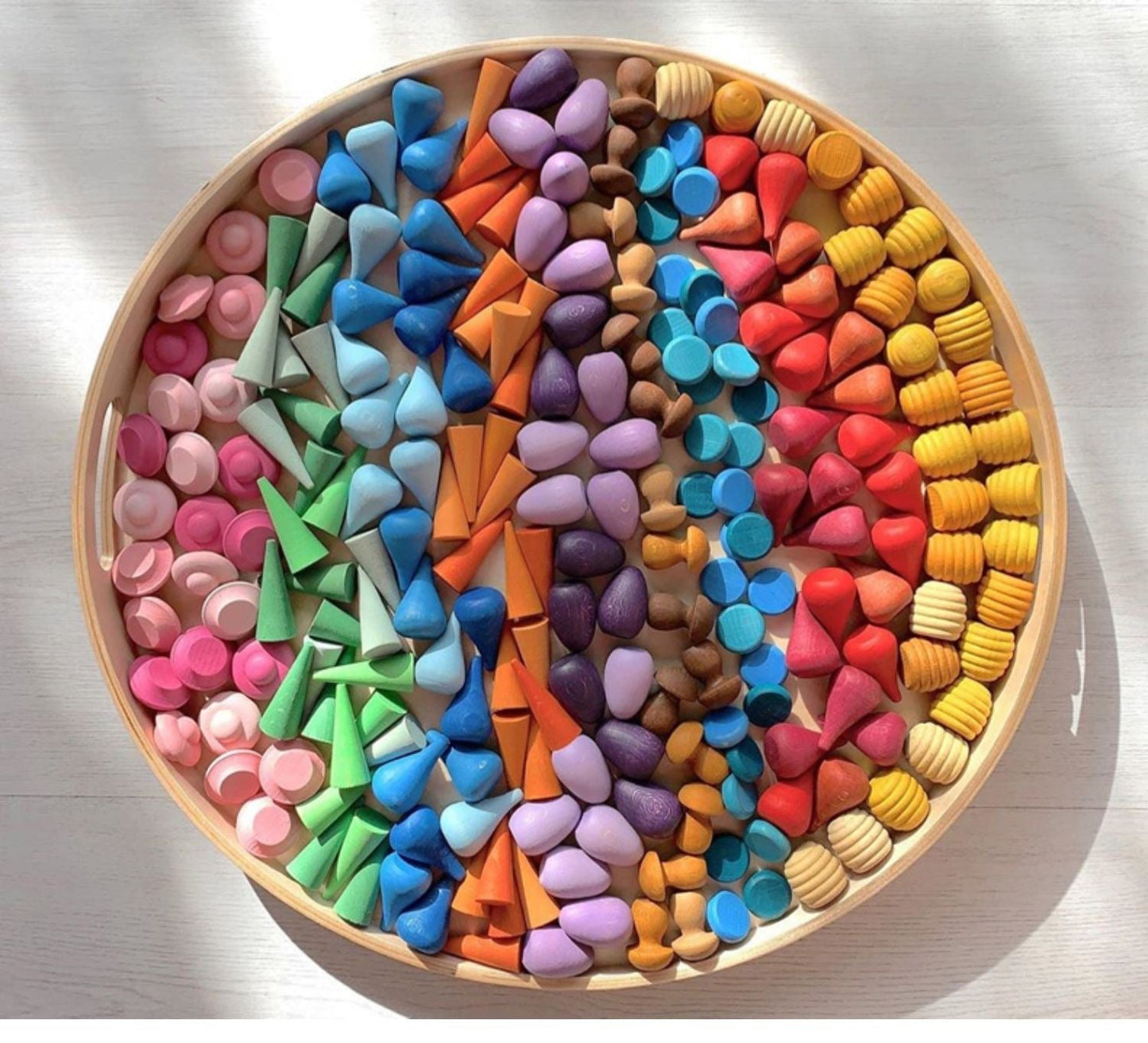 324 Pcs Mandala Loose Parts with Wooden Tray  Open-ended Play Set