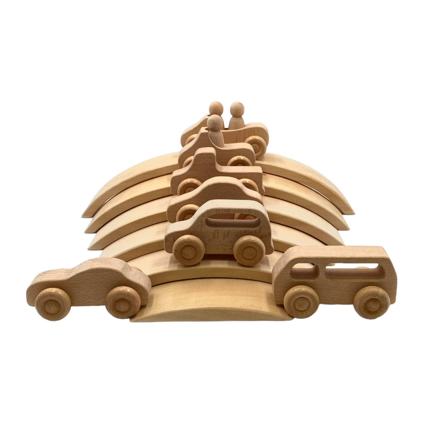 6 Pcs Wooden Bridge Stacking Building Blocks in Natural Color
