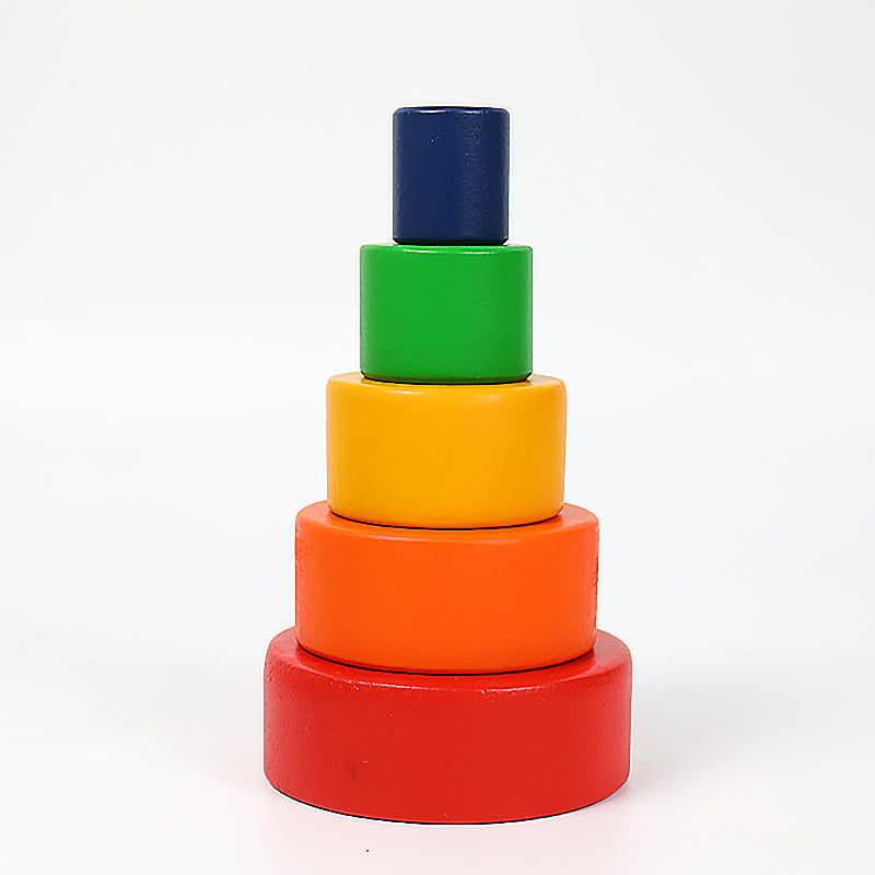5 Pcs Wooden Stacking Nesting Cup Bowl Set in Primary Rainbow Color