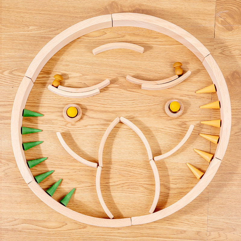 42-Piece Combination Set – 12 Large & 30 Mini Curved Natural Wooden Building Blocks