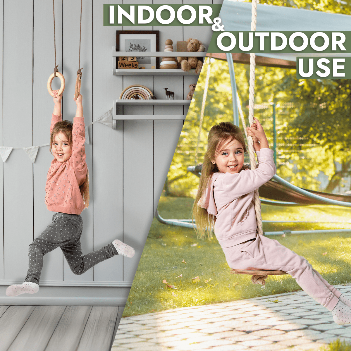 3in1 Swing & Climbing Set: Rope Ladder, Gym Rings & Disc Swing