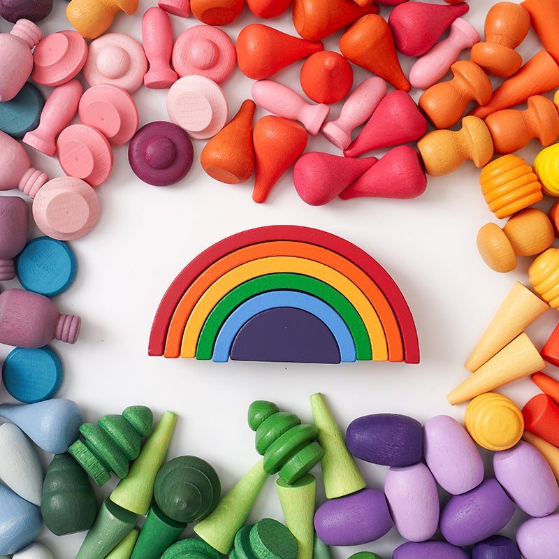 NEW 252 Pcs Mandala Loose Parts with Mini Rainbow and Mini Natural Wooden Building Blocks Play Set