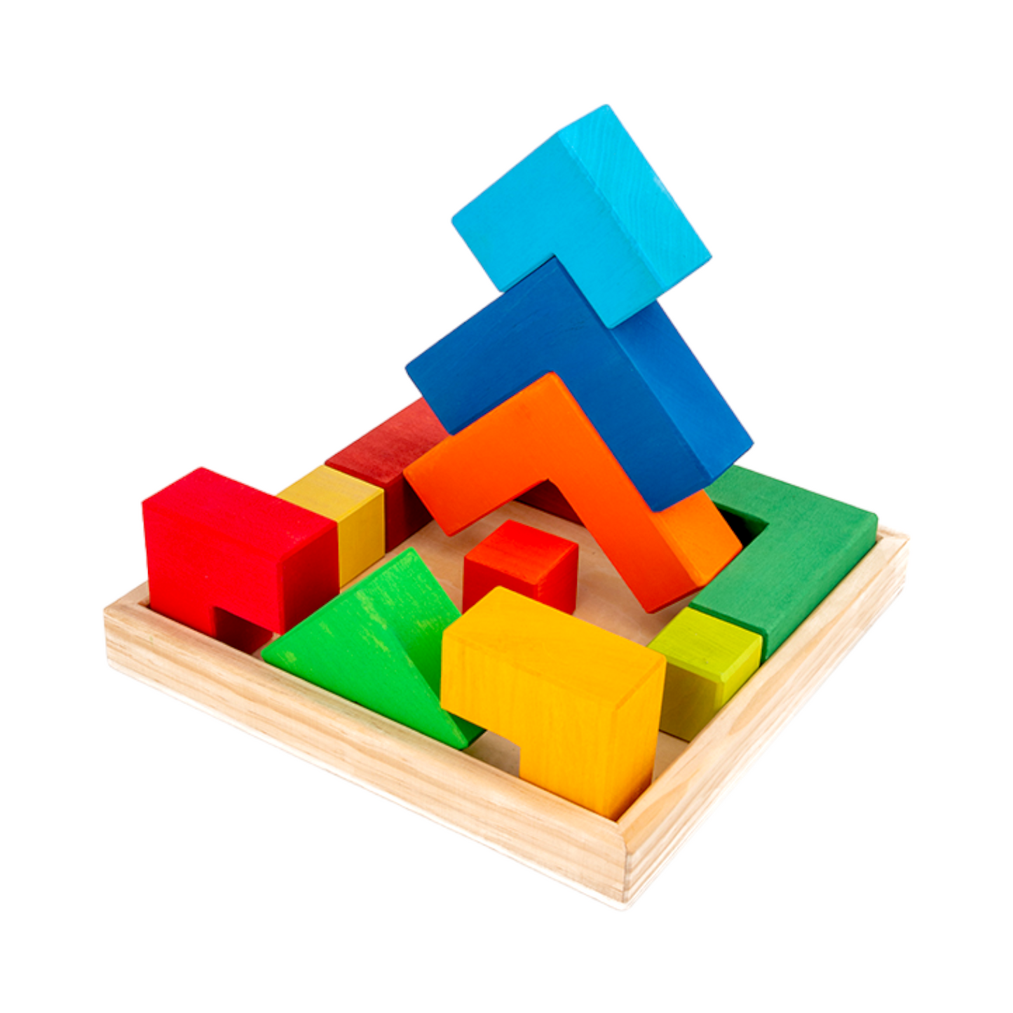 12 Pcs STAINED Large Rainbow Wooden Creative Puzzle Square Blocks with Storage Tray