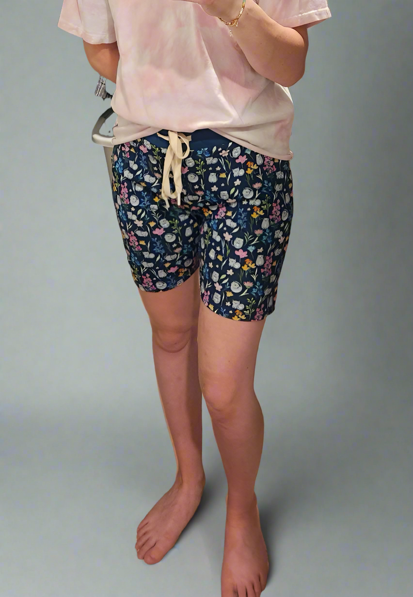 Clawed Meownet Floral Cats Adult Bamboo Pajama Shorts