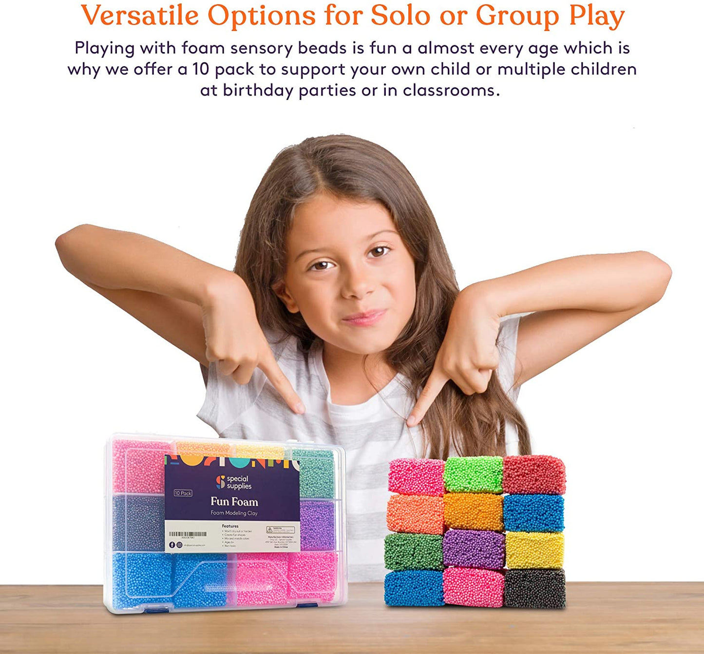 FUN FOAM Modeling Foam Beads Play Kit (10 Blocks) - Reusable Container