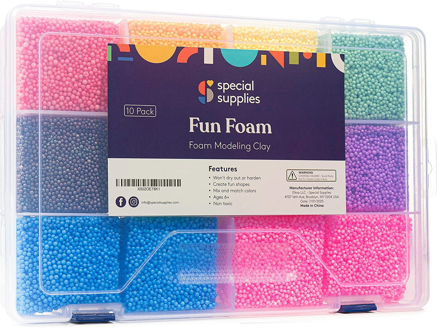 FUN FOAM Modeling Foam Beads Play Kit (10 Blocks) - Reusable Container