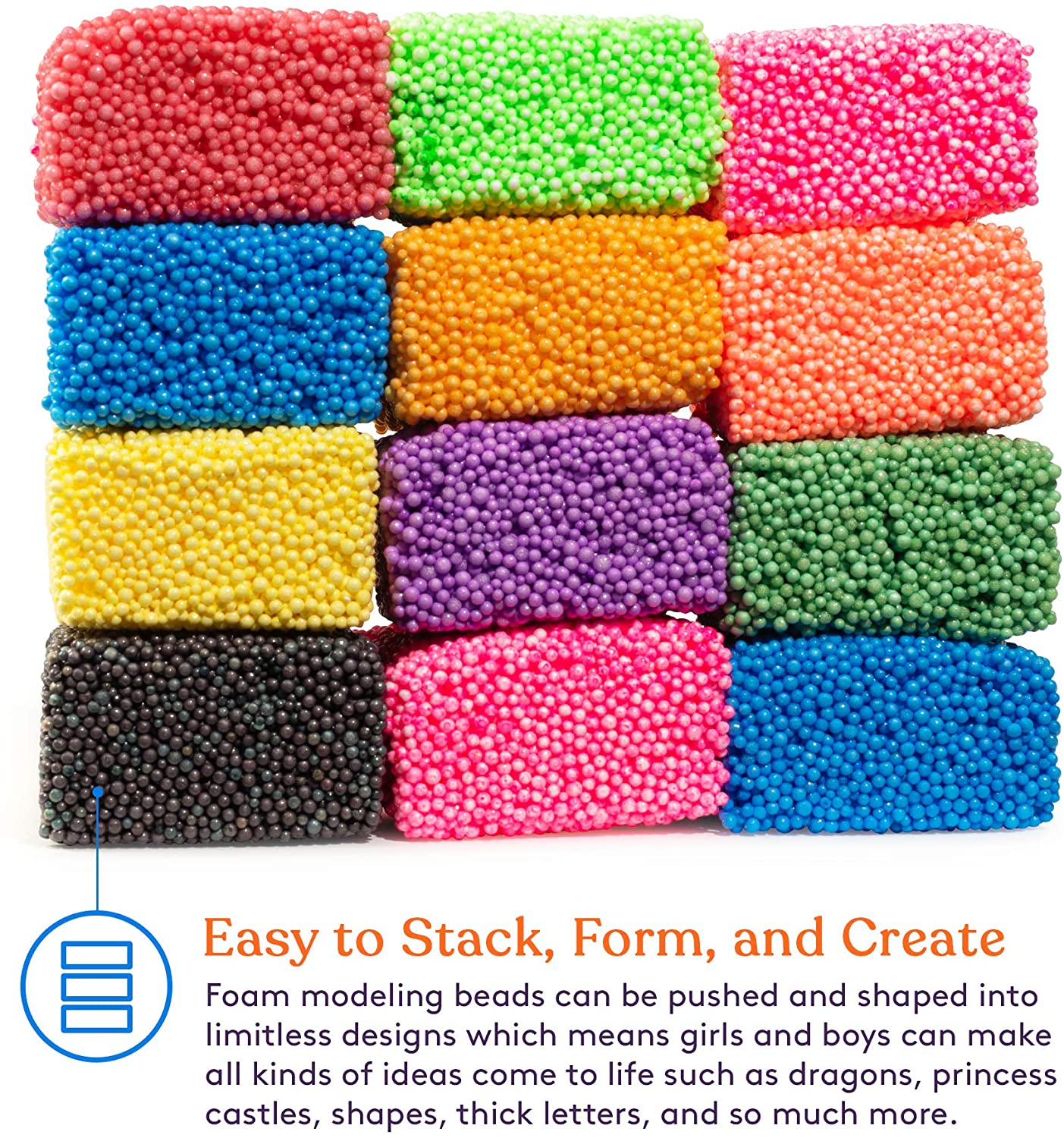 FUN FOAM Modeling Foam Beads Play Kit (10 Blocks) - Reusable Container