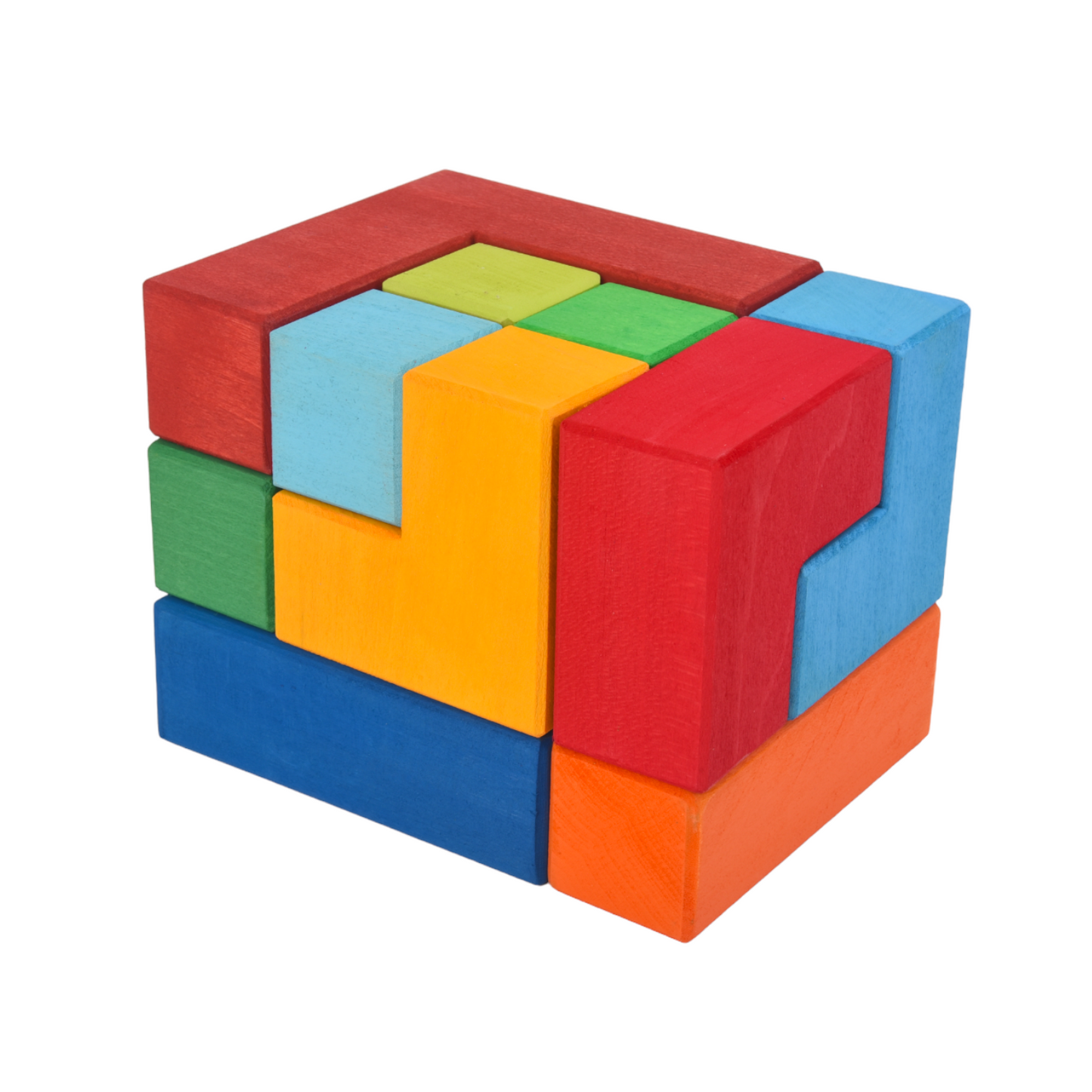 12 Pcs STAINED Large Rainbow Wooden Creative Puzzle Square Blocks with Storage Tray
