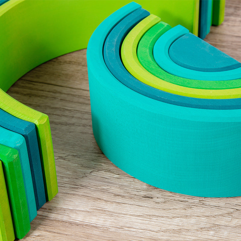 **Pre-order (Ships in 2-3 Weeks)**12 Pcs STAINED Large Basswood Rainbow Stacking Blocks Meadow Green