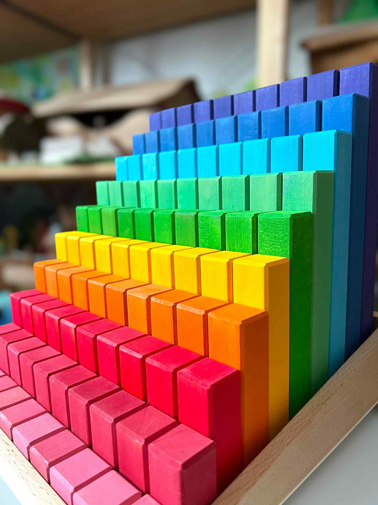 **Pre-order (Ships in 2-3 Weeks)**Building Steps Rainbow Counting Blocks – 100-Piece Wooden Prism Stair Set