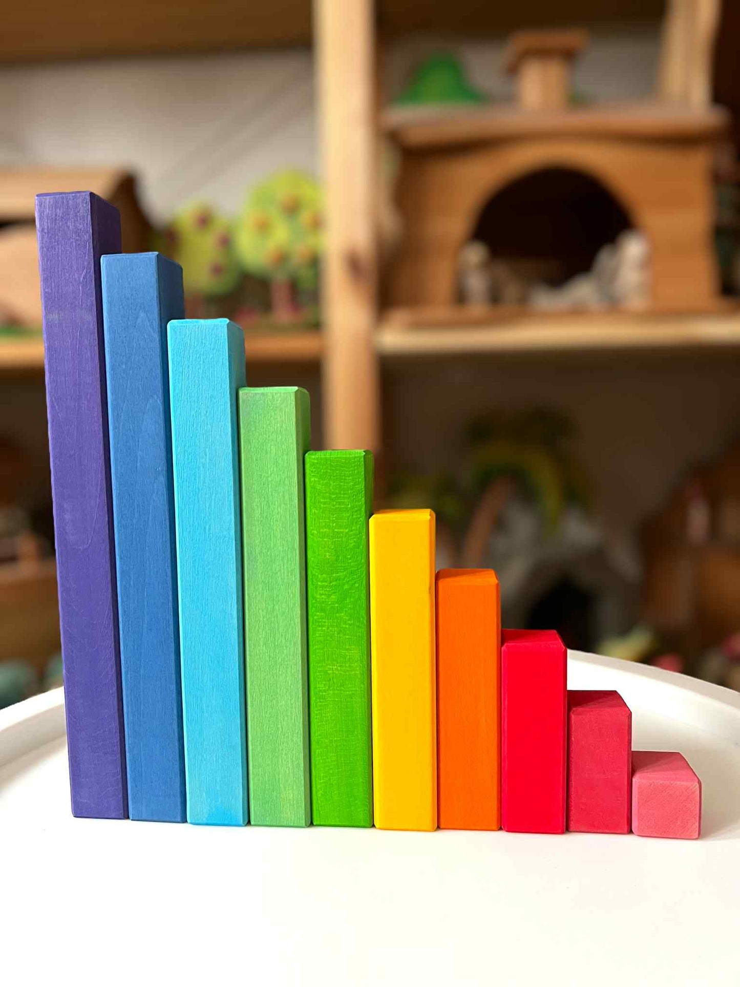 **Pre-order (Ships in 2-3 Weeks)**Building Steps Rainbow Counting Blocks – 100-Piece Wooden Prism Stair Set