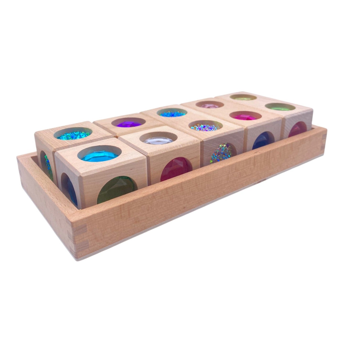 Pastel & Rainbow Gem Block Collection – 3 Styles with Wooden Storage Trays
