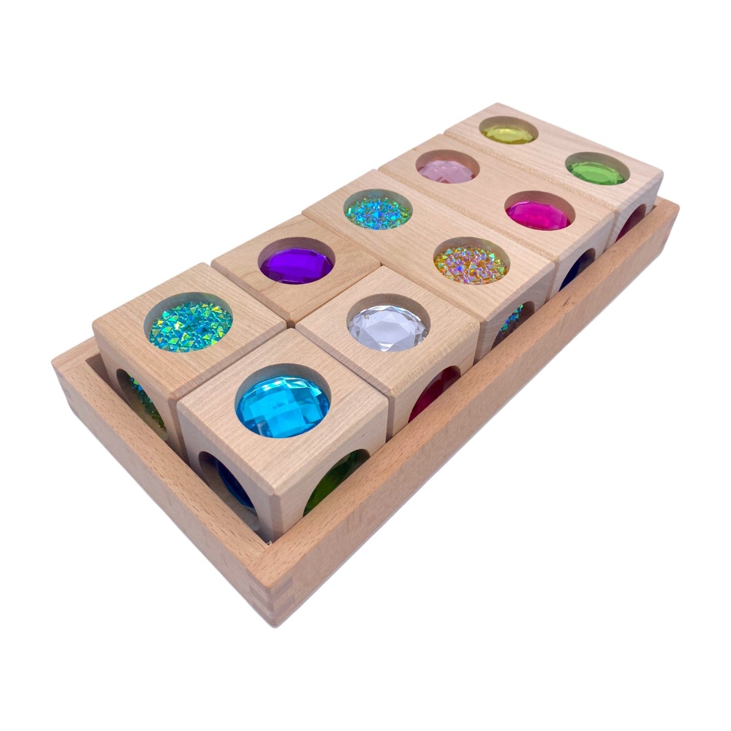Pastel & Rainbow Gem Block Collection – 3 Styles with Wooden Storage Trays