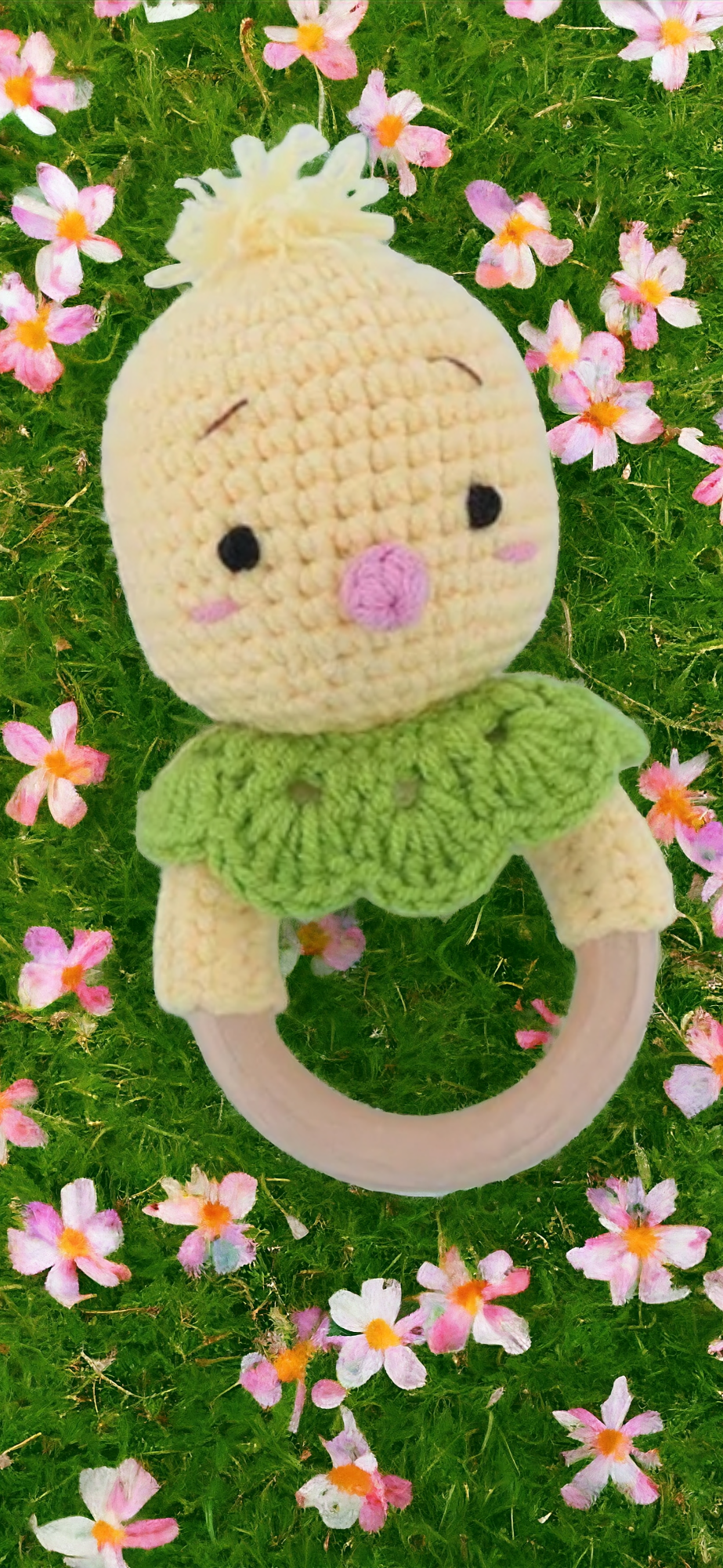 Handmade Wooden Crochet Baby Rattles